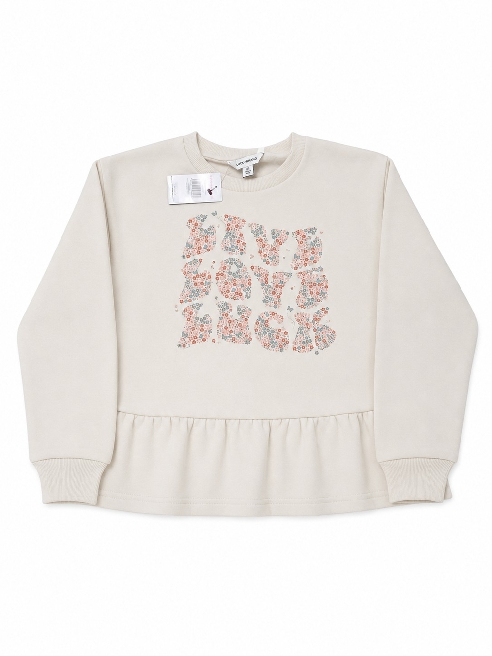 Lucky Brand Cream Peplum Sweatshirt with Floral Graphic - Kids